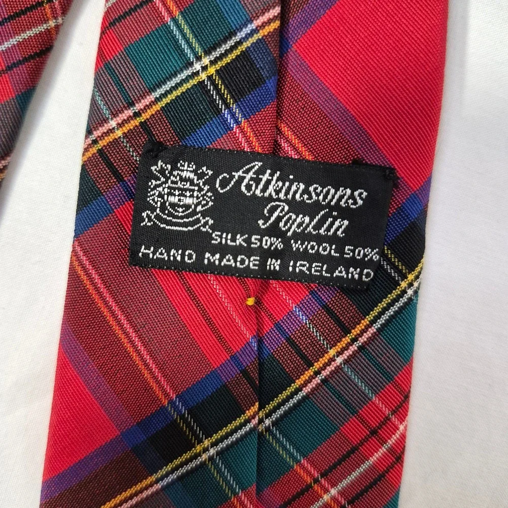 Atkinsons Poplin Tie Red Tartan Plaid Silk Wool Heritage Ivy Vintage 2.75